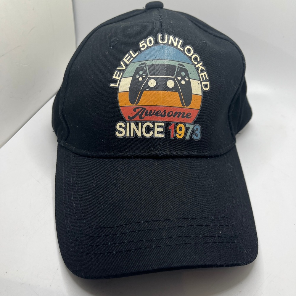 Level 50 Unlocked Awesome Since 1973 Gamer Birthday Adjustable Hat‎ Black